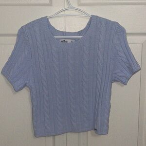 Hollister US M | Pale Blue Cable Knit Short Sleeved Crop Top
